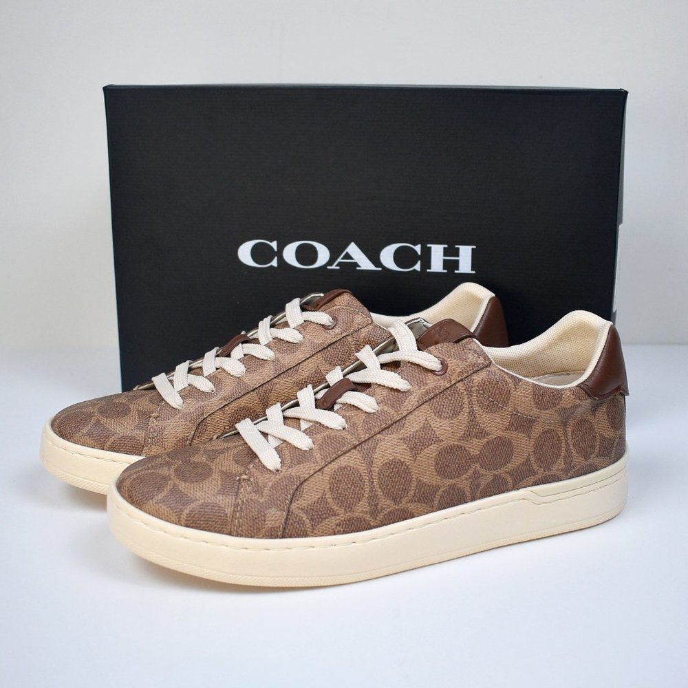 Coach Lowline Womens Logo Sneakers - 9.5 Tan Brown Low-Top Canvas Shoes Designer